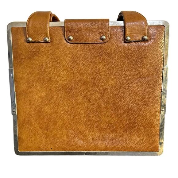 Vintage Mid-Century Continental Brown Leather Toggle Clasp Hand Bag Briefcase - Picture 4 of 12